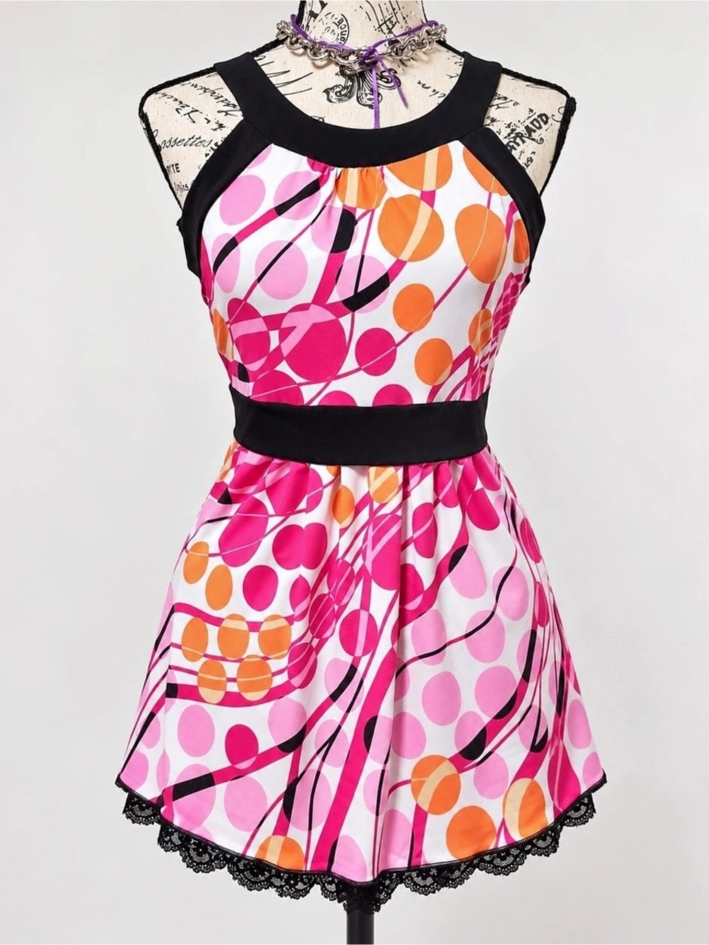 Red bugs  Geometric Mini Dress in Pink & Black Like New